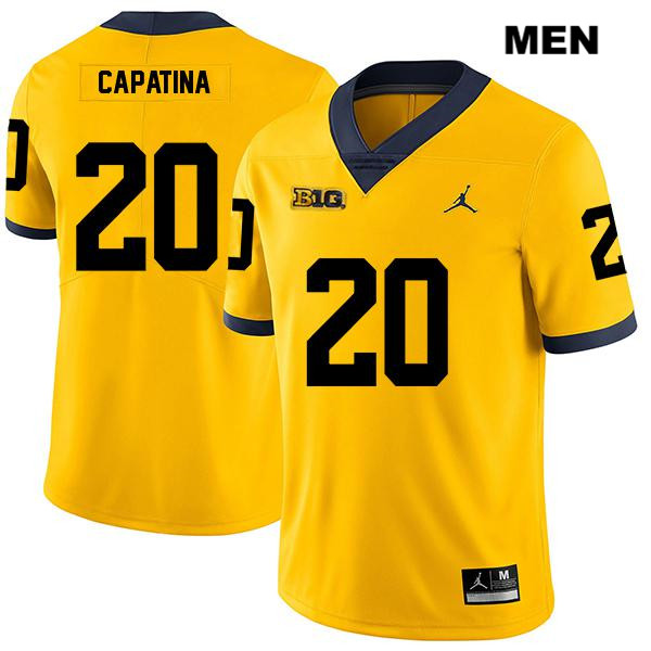 Men's NCAA Michigan Wolverines Nicholas Capatina #20 Yellow Jordan Brand Authentic Stitched Legend Football College Jersey TP25B54XI
